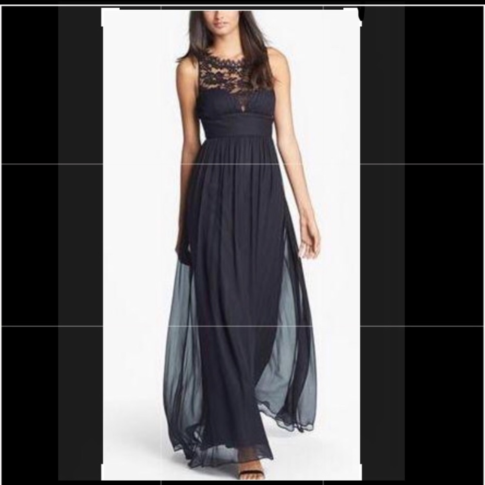 Black tie dress; lace chiffon black tie gown EUC Nordstrom